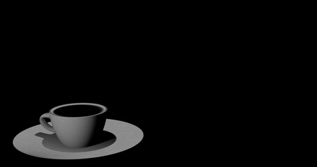 Render with monochrome coffee cup on black background