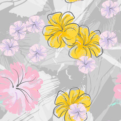 Pink Flowers Blooming Pattern. Pastel Watercolor.