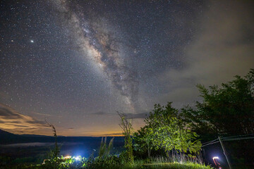 Milky way galaxy at Khao Takhian Ngo View Point at Khao-kho Phetchabun,Thailand, Long exposure...