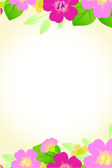 Vector card with pink, blue and yellow flowers