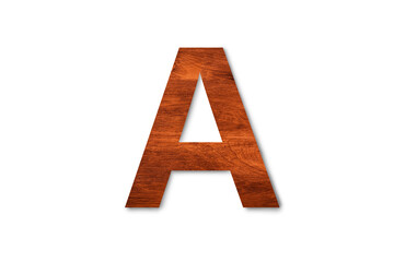 Modern wooden alphabet letter A isolated on white background with clipping path for design