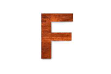 Modern wooden alphabet letter F isolated on white background with clipping path for design