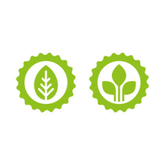 Valid Seal icon. Blue circle with ribbon outline and green sprout with leaves.