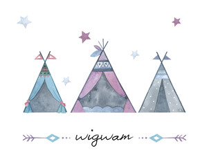Wigwam, watercolor wigwam cliparts, wigwam print, scandinavian style, wigwam drawing © Анна Царькова