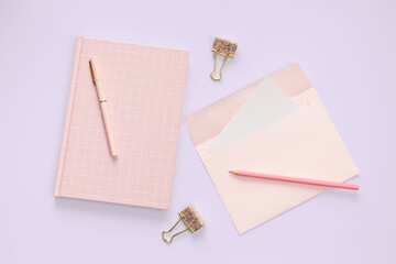 flat lay pink stationery