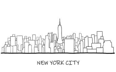 Fototapeta premium New York City skyline freehand drawing sketch on white background.