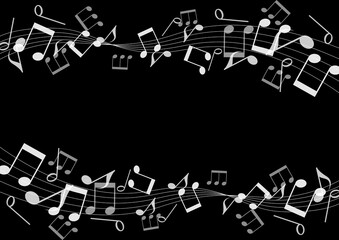 白い音符のフレームのある黒背景のイラスト no.02