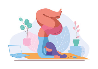 illustration of international yoga day,21 june- yoga body posture, Woman practicing yoga.vector illustration.-Vector
