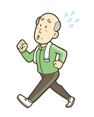 ウォーキングで体を動かすシニア男性のイラスト