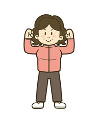 ストレッチする元気な中年女性のイラスト