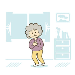 室内で苦しそうに胸を押さえるシニア女性のイラスト