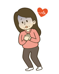 苦しそうに胸を押さえる中年女性のイラスト