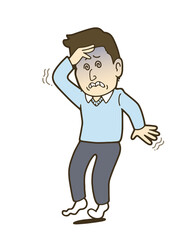 めまいを起こす中年男性のイラスト