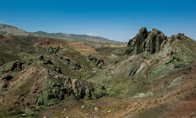  The beautifully coloured barren landscape as seen from near the Ishak Pasa Palace at Dogubayazit in eastern Turkey.
