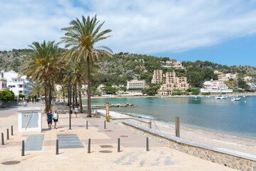 Fototapeta premium Spain. Majorca. Port of Soller. View of the yachts standing in the bay 