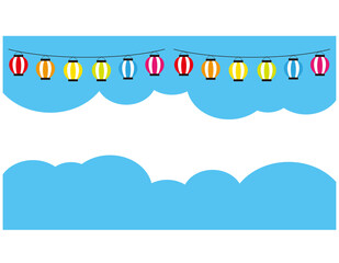 打ち上げ花火と提灯のベクターイラスト　