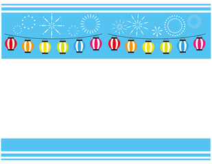 打ち上げ花火と提灯のベクターイラスト　