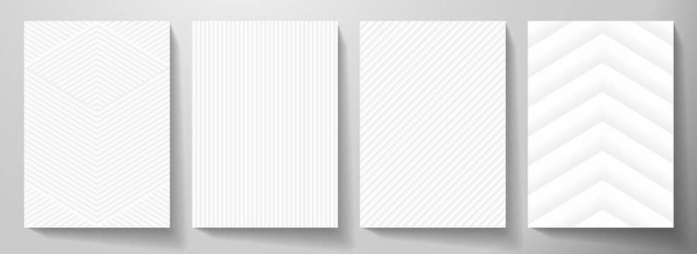 Modern blank white background design set. Creative dynamic line pattern (geometric stripe ornament) in monochrome. Abstract graphic vector background for cover notebook,vertical business page template