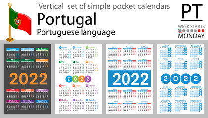 Portuguese vertical pocket calendar for 2022