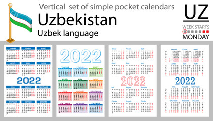 Uzbek vertical pocket calendar for 2022
