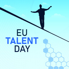 EU Talent Day. Sky Blue Background With Man Character