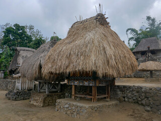 Traditional bhaga huts or female ancestor symbol of the Ngada people or tribe in Luba village near Bajawa on Flores island, East Nusa Tenggara, Indonesia