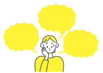不安そうな表情のお母さん   吹き出し 単色