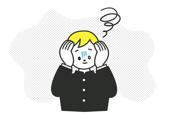 頭を抱える男の子 制服 フレーム