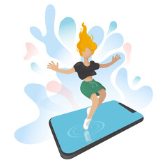 A young teenage girl falls into her cell phone. Addicted to the Internet and social media.