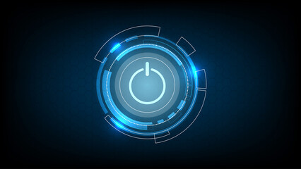 Abstract technology. circle digital hi-tech technology design with power button.