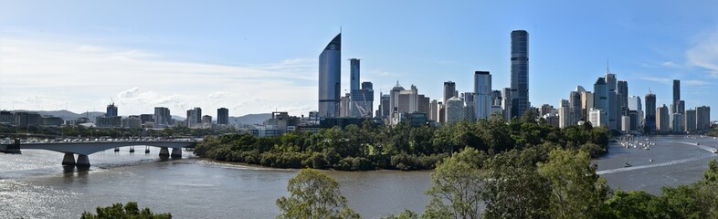 Fototapeta na wymiar Brisbane City and River viewed from Kangaroo point Cliffs. 