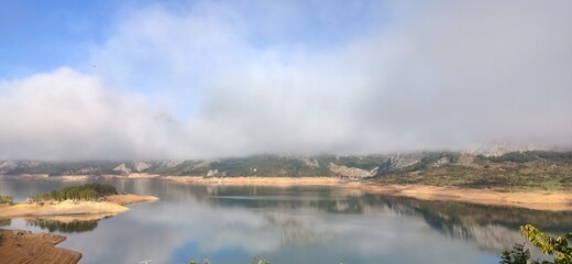 mist over lake