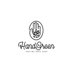 hand with plant grow logo icon vector template