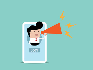 businessman with audio chat room application on mobile