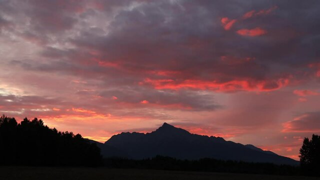 Time-lapse 4K sunrise with Krivan, Hight Tatras, Slovakia