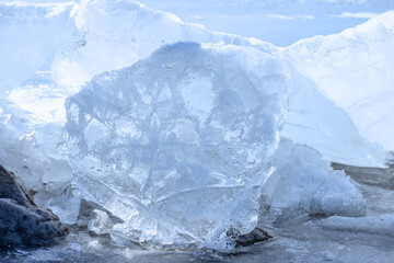 The abstract background of ice structure in a lake landscape. Farnebofjarden national park in north of Sweden,