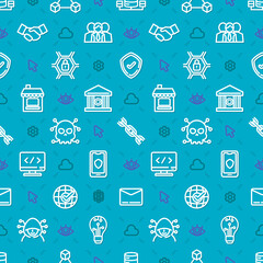 Seamless background of cyber security topic. With minimal icons. Flat design for business presentation, Cover of media information.
