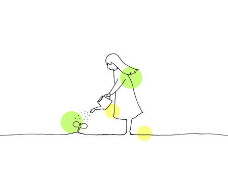 recommend clip art: 水やりをする少女　手描き線画イラスト