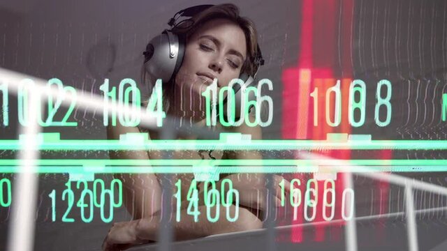 woman posing with headphones glitching