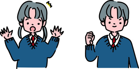 高校生男の子と女の子の表情イラスト