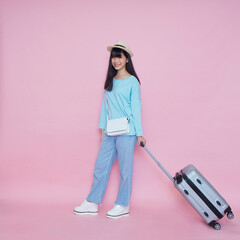 Woman with suitcase. Vacation travel
