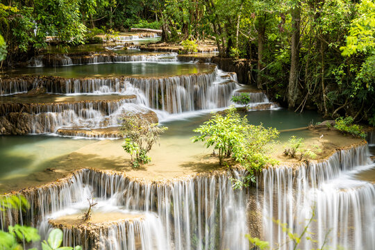 Landscape Huai Mae Kamin waterfall Srinakarin at Kanchanaburi, Thailand. © itthipol13711723