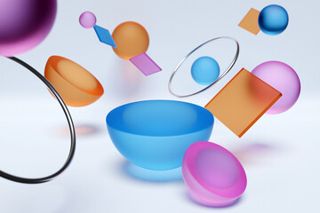 3d illustration of a colorful circle podium stand on the background of a geometric composition. 3d rendering. Minimalism geometry background