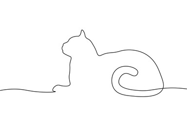 One line cat element. Black and white monochrome continuous single line art. Animal domestic pet clinic illustration sketch outline drawing