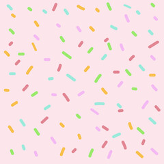 pink background with colorful confetti and sprinkles, colorful pattern