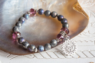 Fifth chakra symbol pendant bead bracelet - 422007627