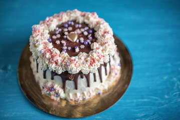 Sponge chocolate cake close-up ispechonny home.