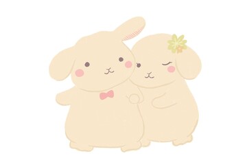 ラブラブなかわいいうさぎの新婚カップル