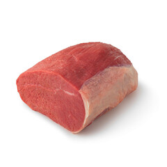 Close-up view of fresh raw Eye of Round Roast Round cut in isolated white background