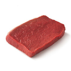 Close-up view of fresh raw Western Steak Round cut in isolated white background